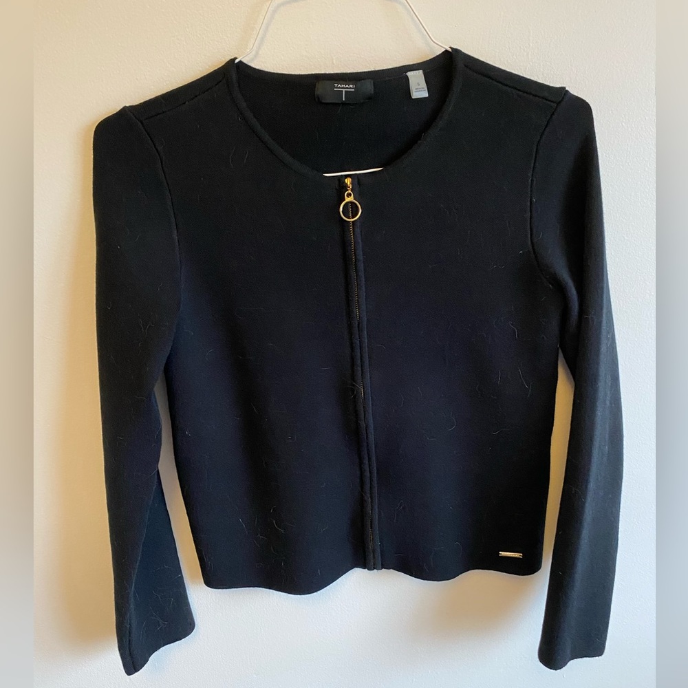 Tahari Women’s Zip-Up Crew Neck Sweater Black Size Small